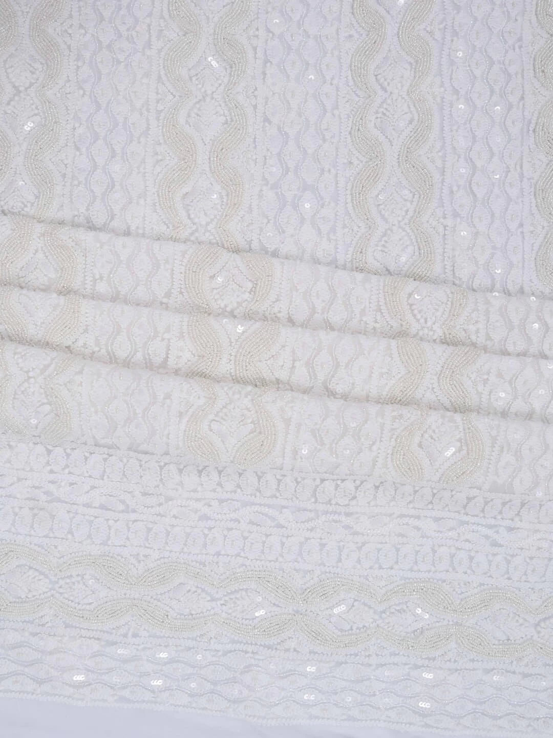 Ada Hand Embroidered White Georgette Lucknowi Chikankari Unstitched Suit Piece With Pearl Work 01A172734