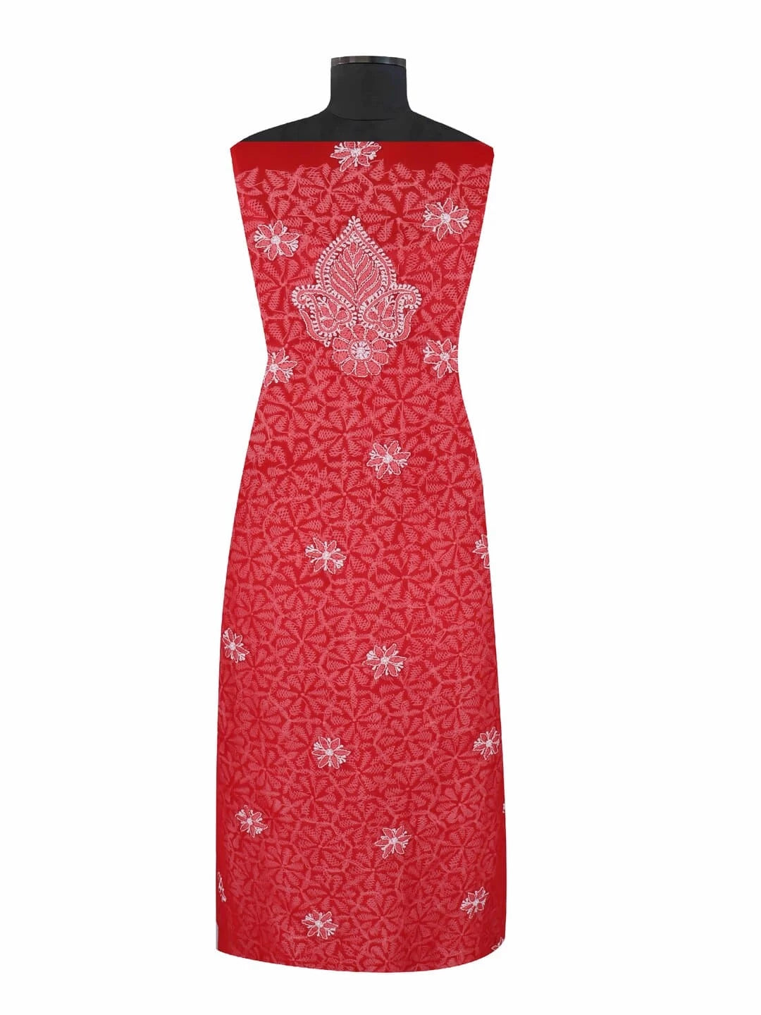 Ada Hand Embroidered Red Georgette Lucknowi Chikankari Unstitched Suit Piece 01A120980