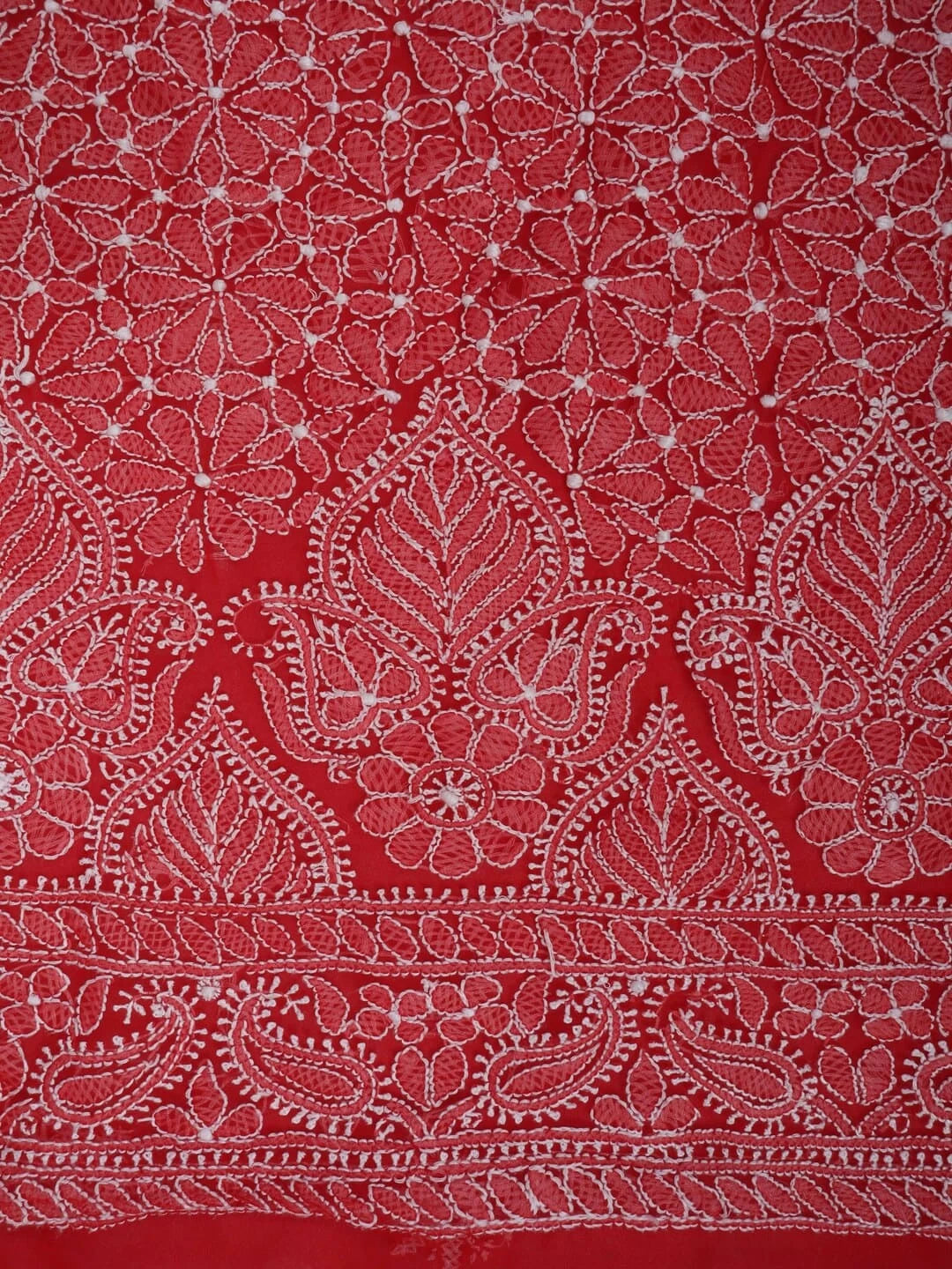 Ada Hand Embroidered Red Georgette Lucknowi Chikankari Unstitched Suit Piece 01A120980
