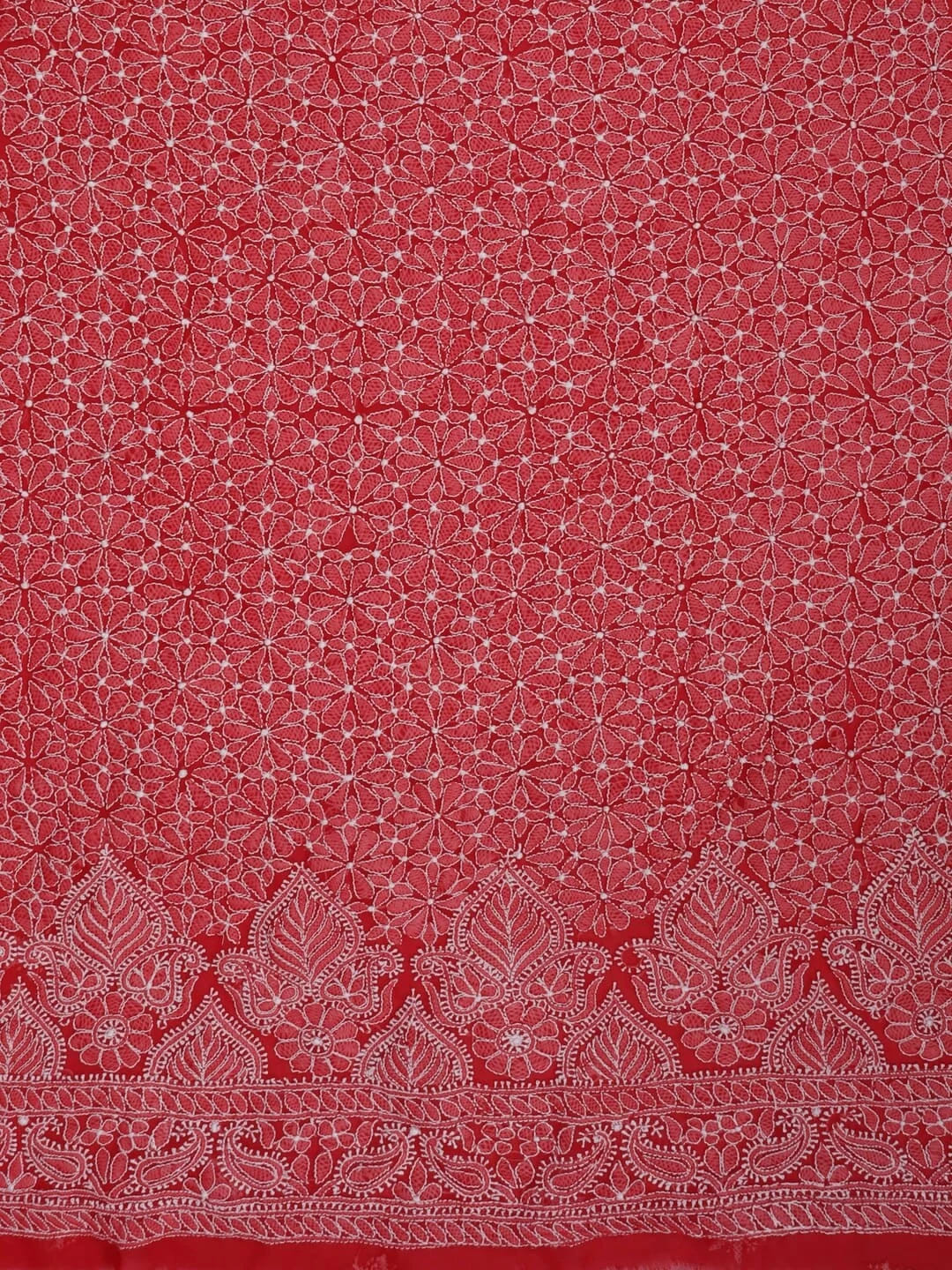 Ada Hand Embroidered Red Georgette Lucknowi Chikankari Unstitched Suit Piece 01A120980