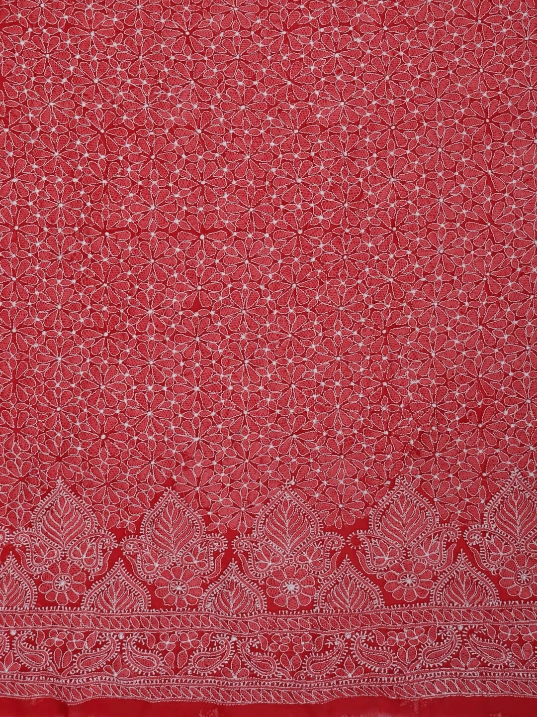 Ada Hand Embroidered Red Georgette Lucknowi Chikankari Unstitched Suit Piece 01A120980