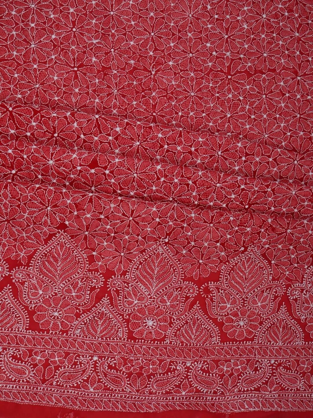 Ada Hand Embroidered Red Georgette Lucknowi Chikankari Unstitched Suit Piece 01A120980