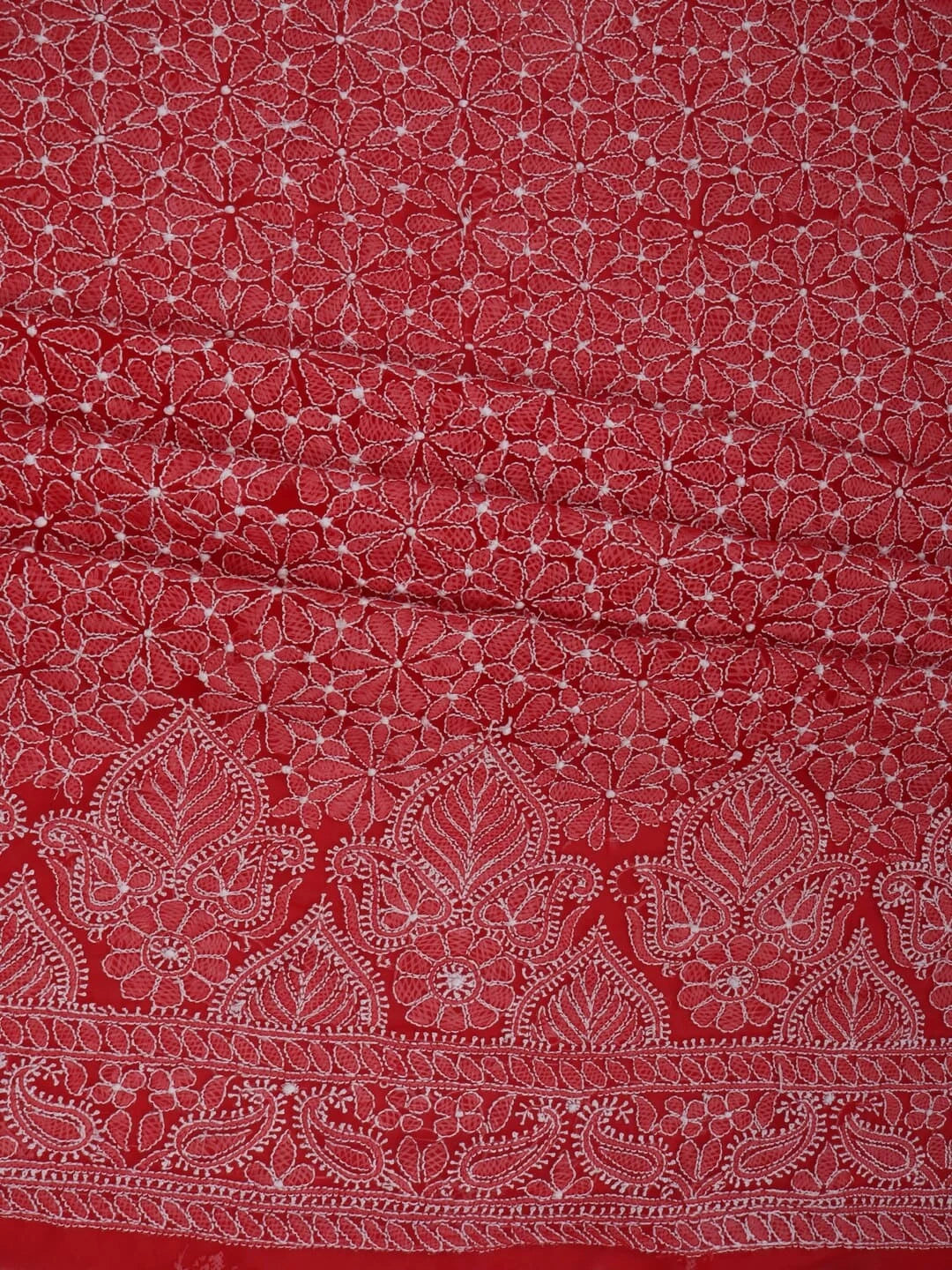 Ada Hand Embroidered Red Georgette Lucknowi Chikankari Unstitched Suit Piece 01A120980