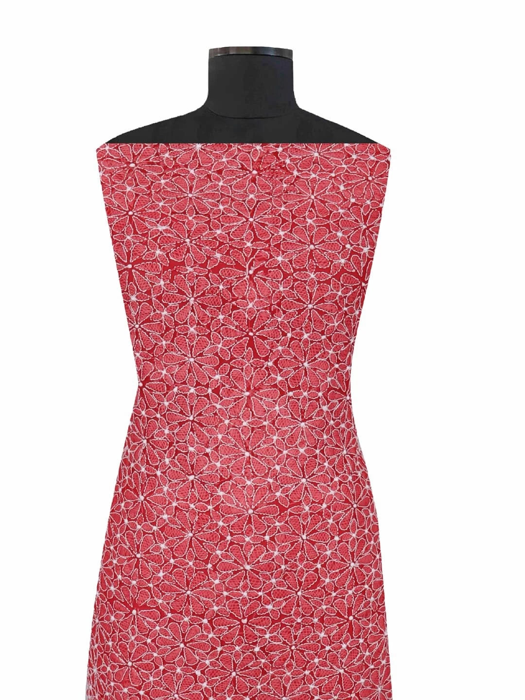 Ada Hand Embroidered Red Georgette Lucknowi Chikankari Unstitched Suit Piece 01A120980