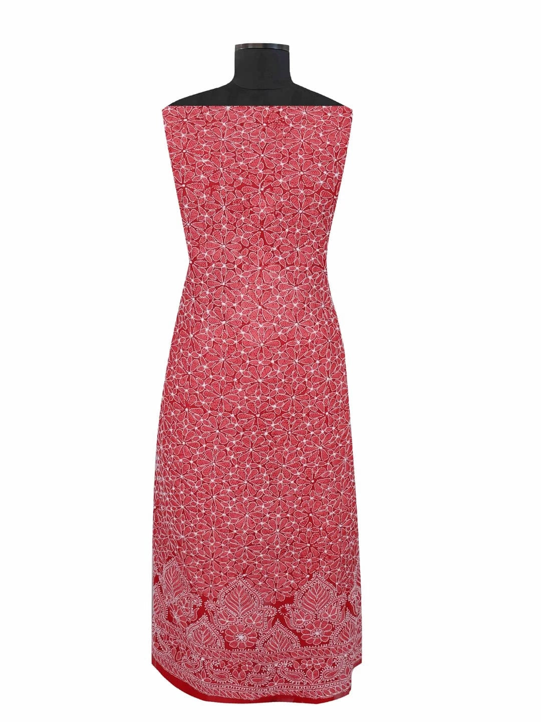 Ada Hand Embroidered Red Georgette Lucknowi Chikankari Unstitched Suit Piece 01A120980