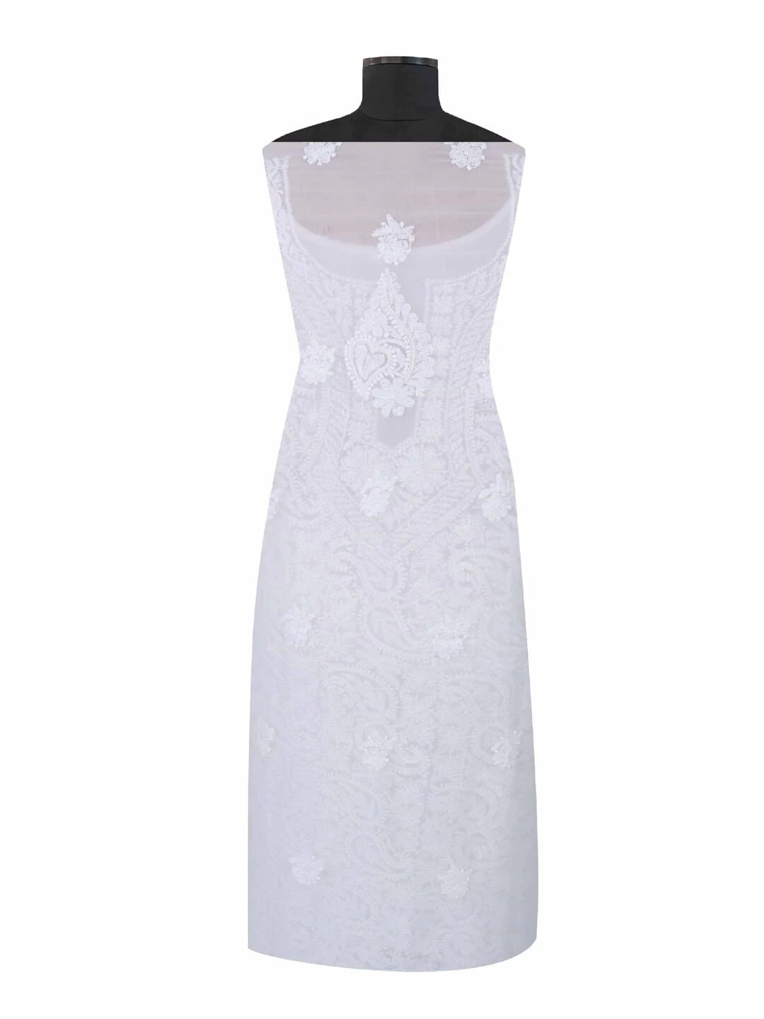Ada Hand Embroidered White Georgette Lucknowi Chikankari Unstitched Suit Piece With Pearl Work 01A22566