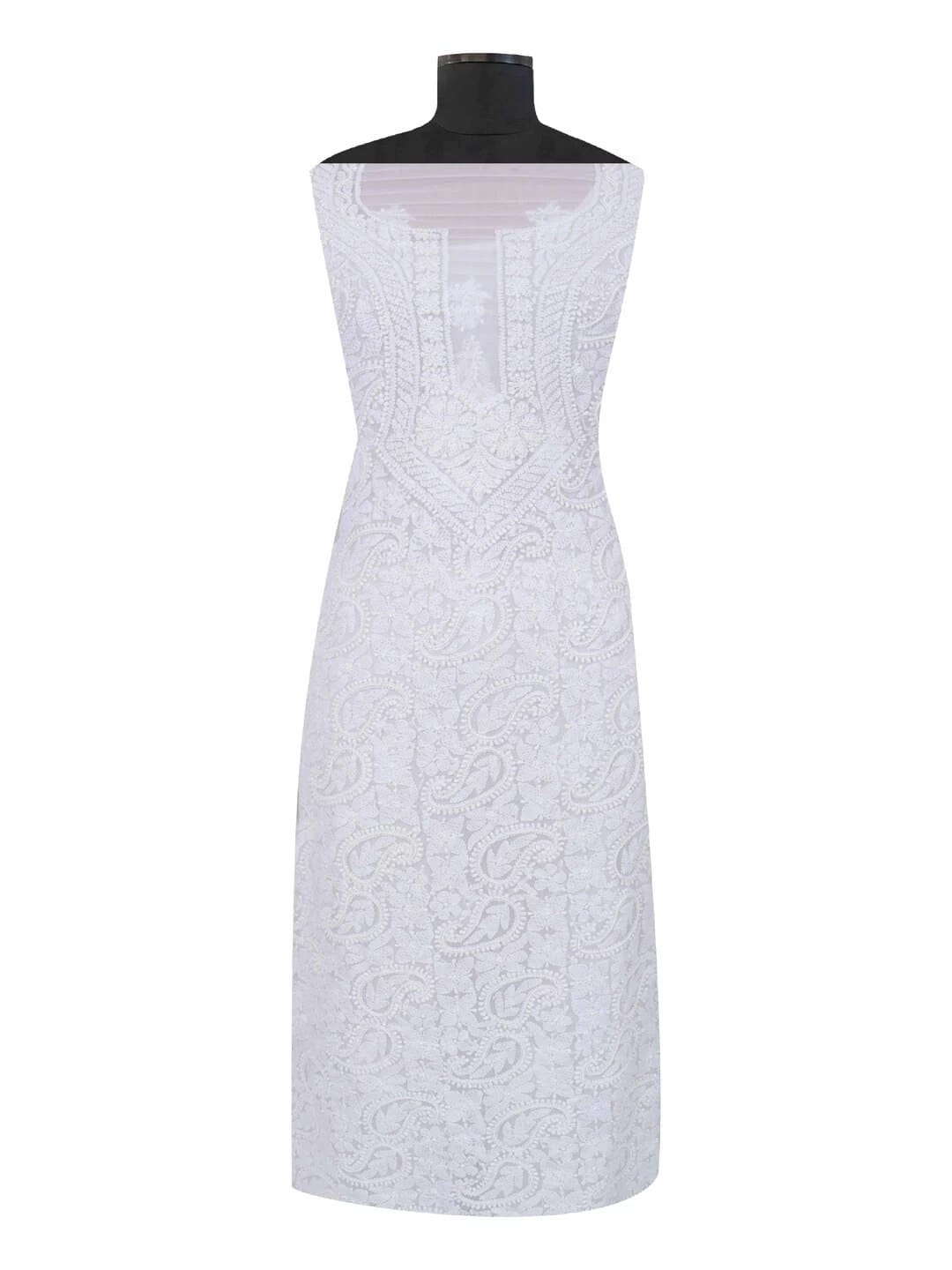 Ada Hand Embroidered White Georgette Lucknowi Chikankari Unstitched Suit Piece With Pearl Work 01A22566