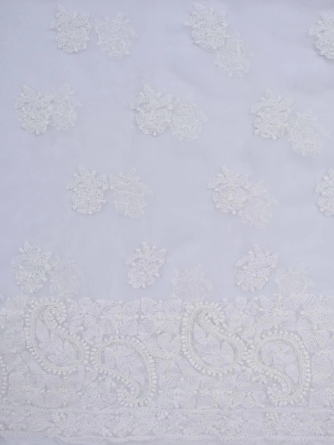Ada Hand Embroidered White Georgette Lucknowi Chikankari Unstitched Suit Piece With Pearl Work 01A22566