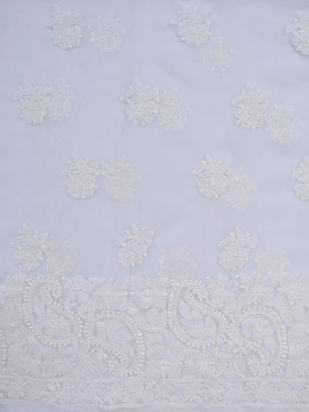 Ada Hand Embroidered White Georgette Lucknowi Chikankari Unstitched Suit Piece With Pearl Work 01A22566
