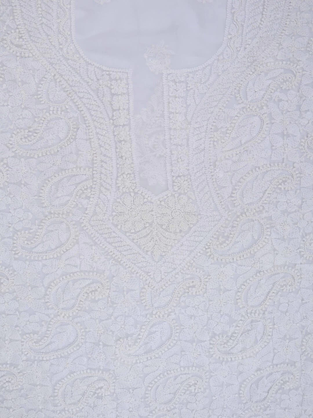 Ada Hand Embroidered White Georgette Lucknowi Chikankari Unstitched Suit Piece With Pearl Work 01A22566