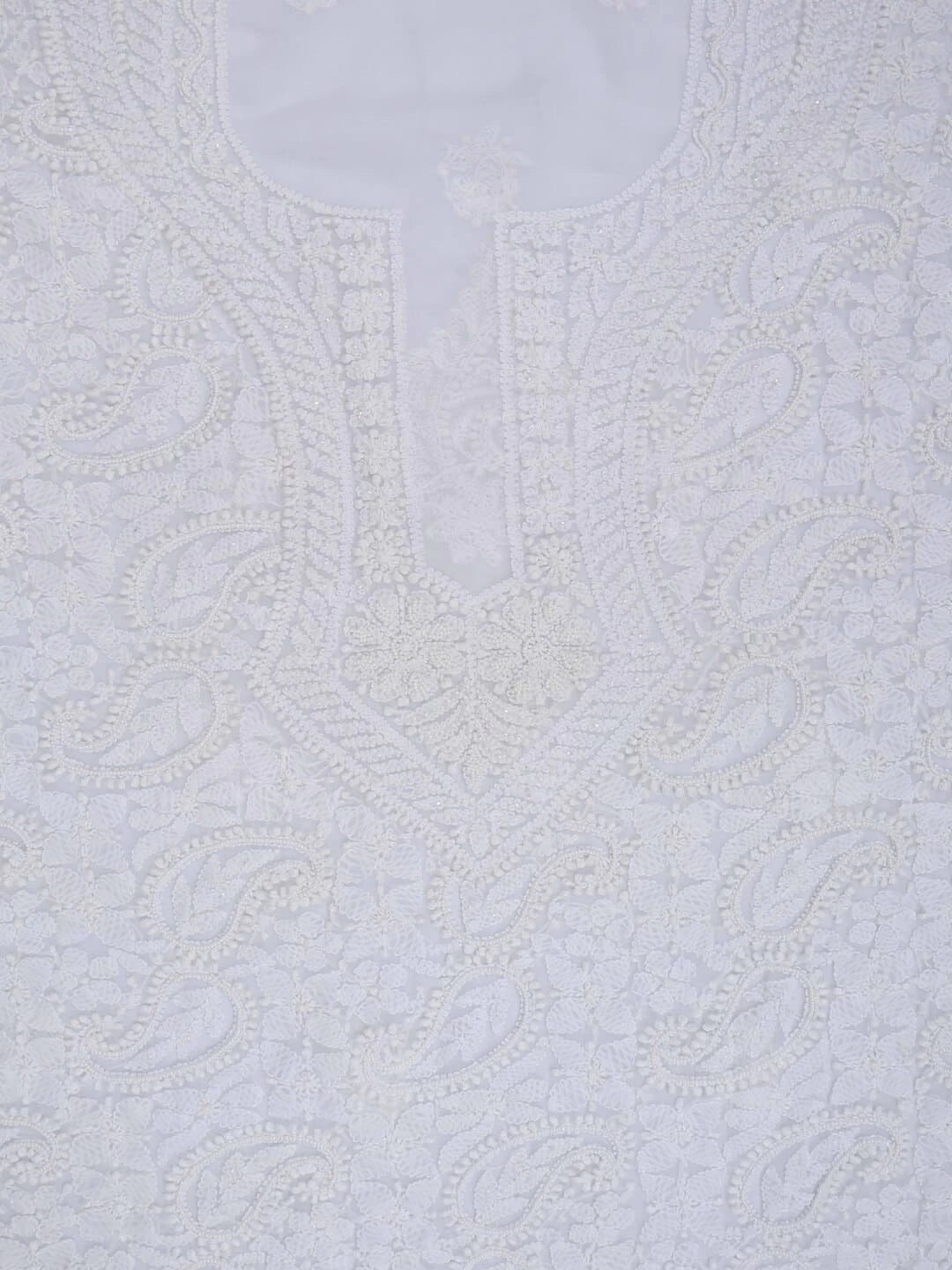 Ada Hand Embroidered White Georgette Lucknowi Chikankari Unstitched Suit Piece With Pearl Work 01A22566