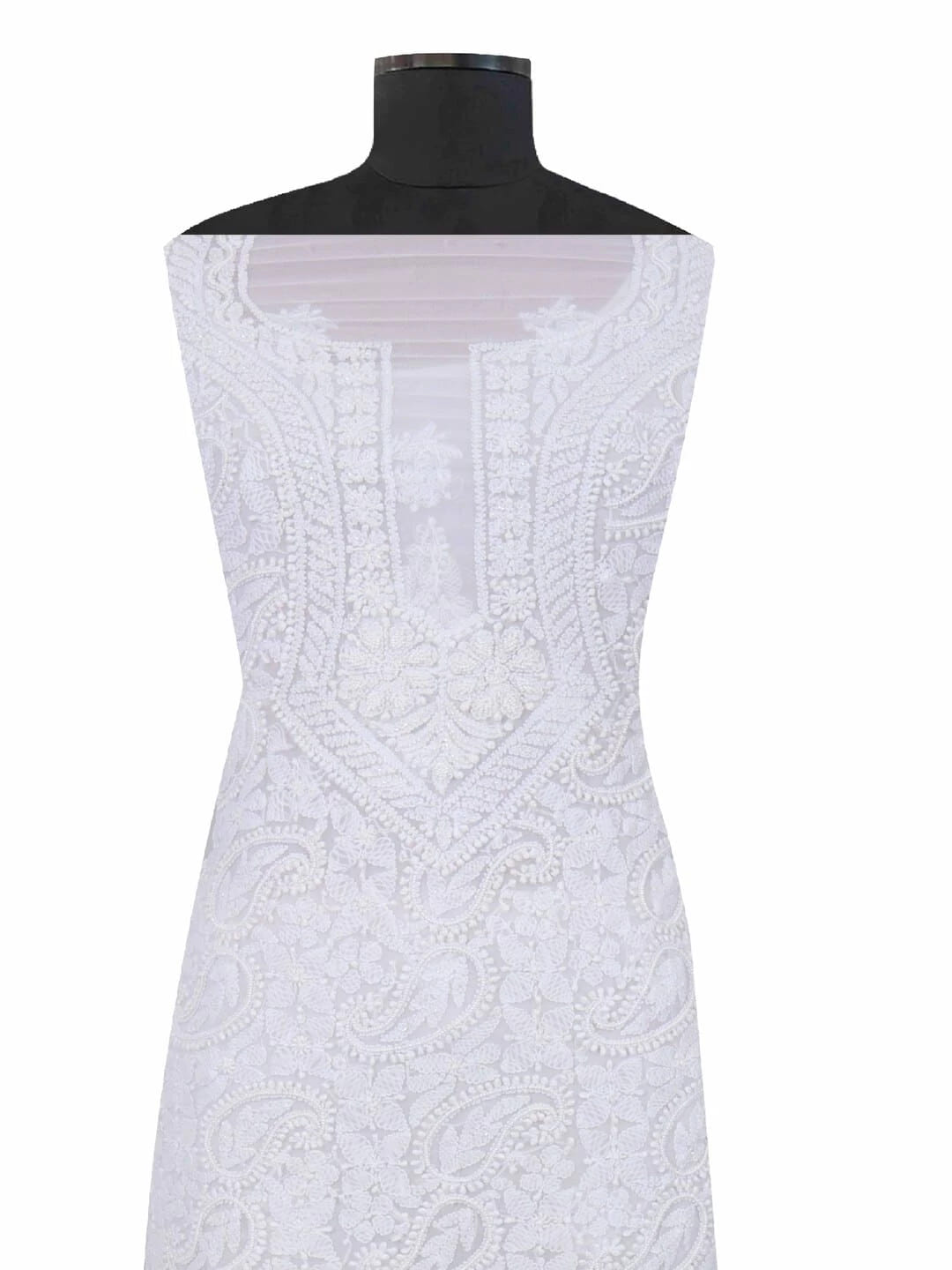 Ada Hand Embroidered White Georgette Lucknowi Chikankari Unstitched Suit Piece With Pearl Work 01A22566