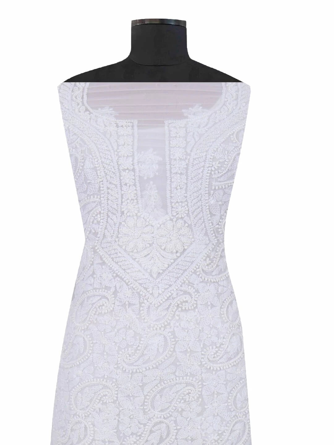 Ada Hand Embroidered White Georgette Lucknowi Chikankari Unstitched Suit Piece With Pearl Work 01A22566