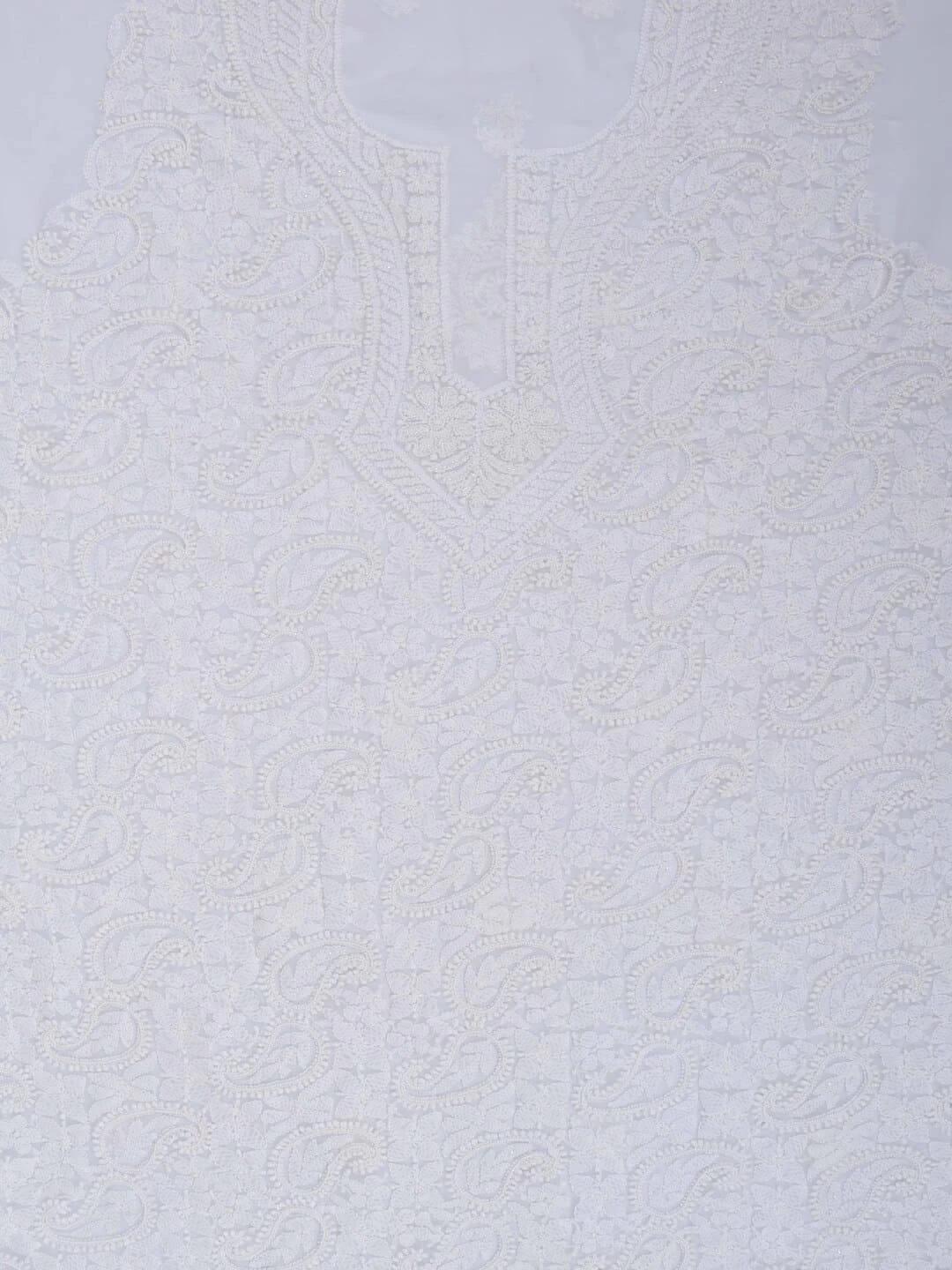 Ada Hand Embroidered White Georgette Lucknowi Chikankari Unstitched Suit Piece With Pearl Work 01A22566