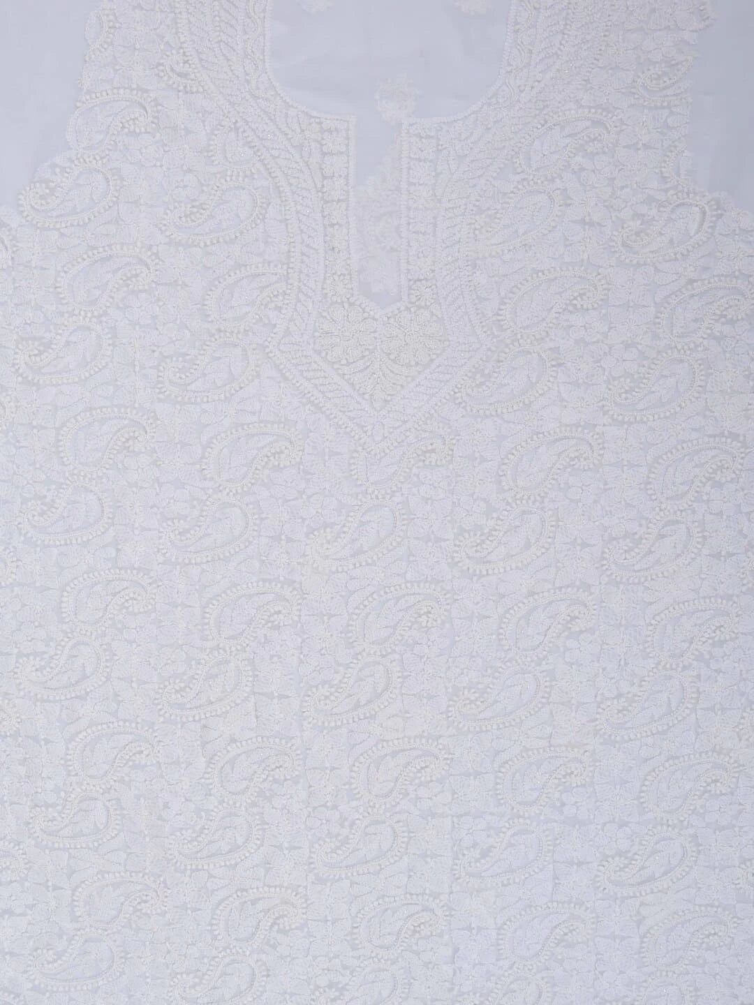 Ada Hand Embroidered White Georgette Lucknowi Chikankari Unstitched Suit Piece With Pearl Work 01A22566