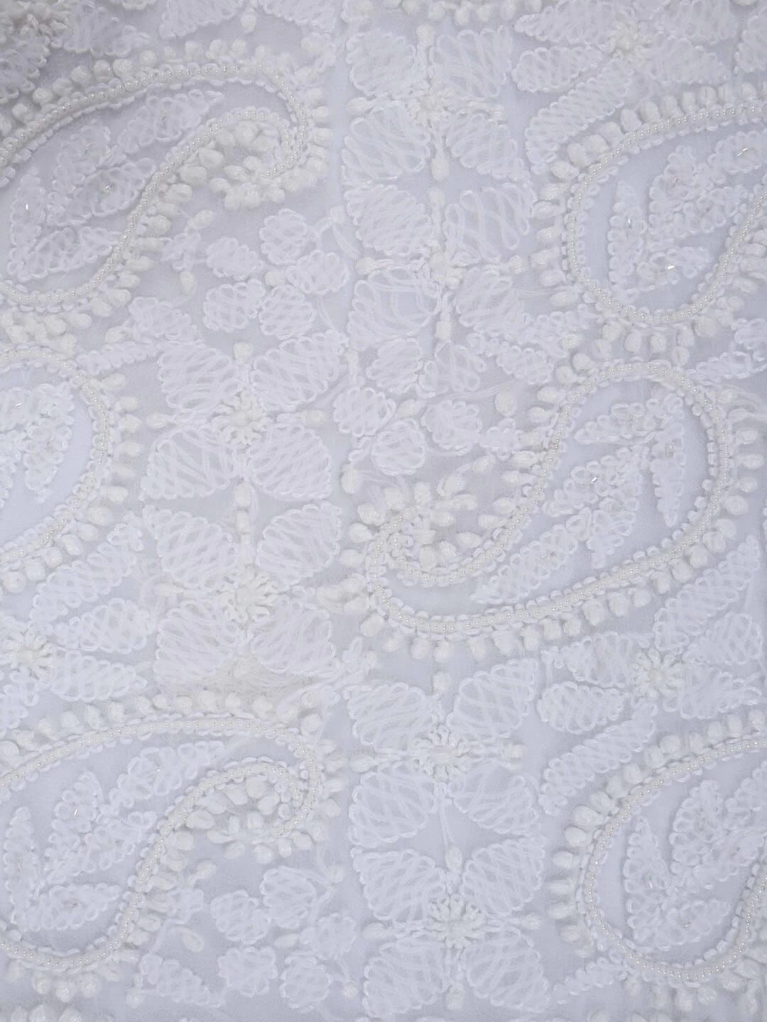 Ada Hand Embroidered White Georgette Lucknowi Chikankari Unstitched Suit Piece With Pearl Work 01A22566