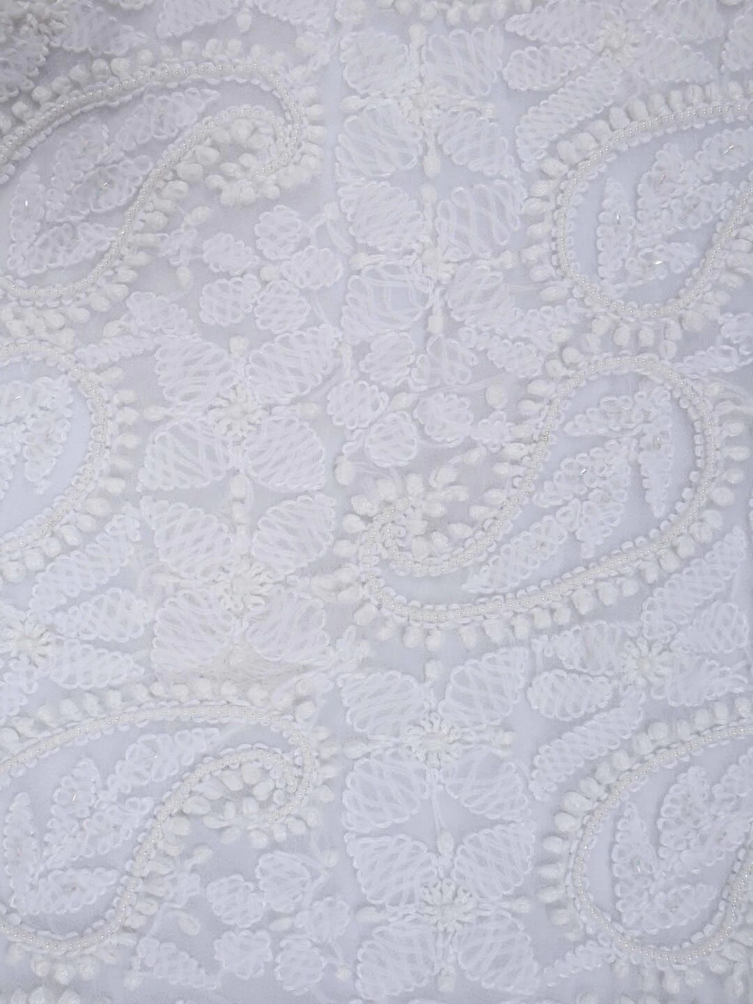 Ada Hand Embroidered White Georgette Lucknowi Chikankari Unstitched Suit Piece With Pearl Work 01A22566