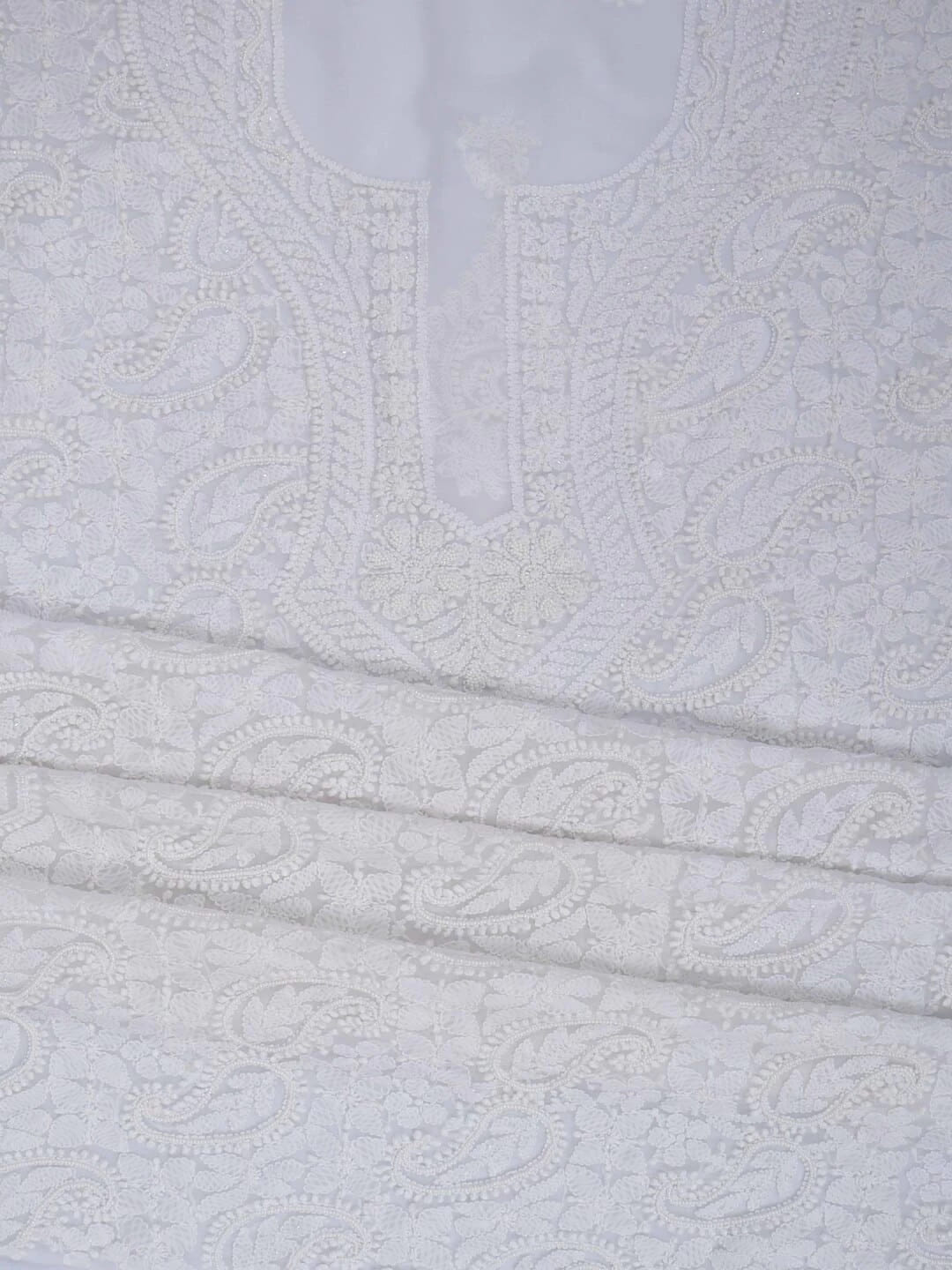 Ada Hand Embroidered White Georgette Lucknowi Chikankari Unstitched Suit Piece With Pearl Work 01A22566