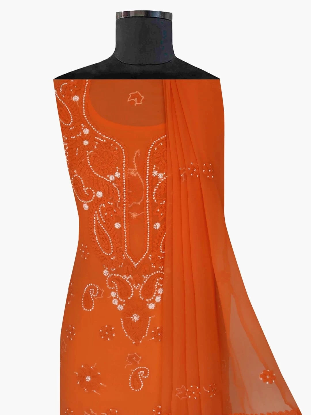 Ada Hand Embroidered Rust Georgette Lucknowi Chikankari Unstitched Suit Piece A211190