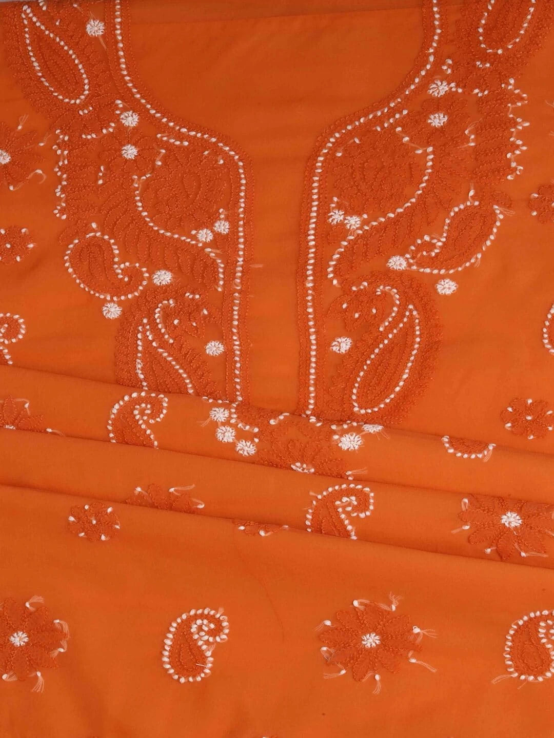 Ada Hand Embroidered Rust Georgette Lucknowi Chikankari Unstitched Suit Piece A211190