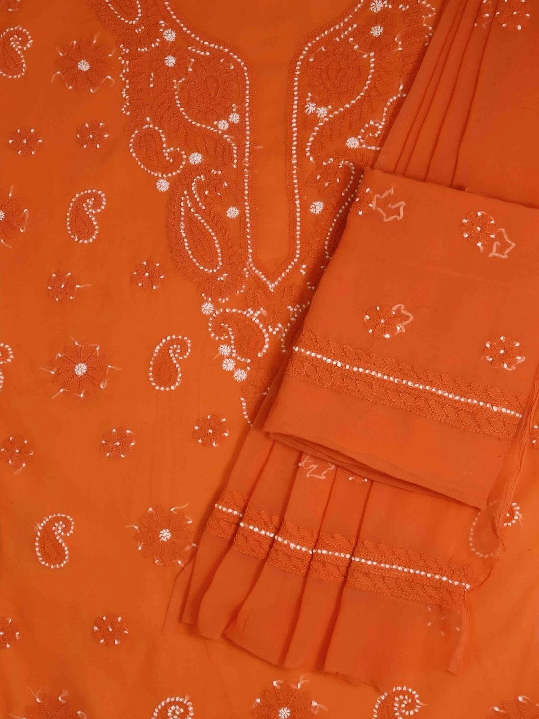 Ada Hand Embroidered Rust Georgette Lucknowi Chikankari Unstitched Suit Piece A211190