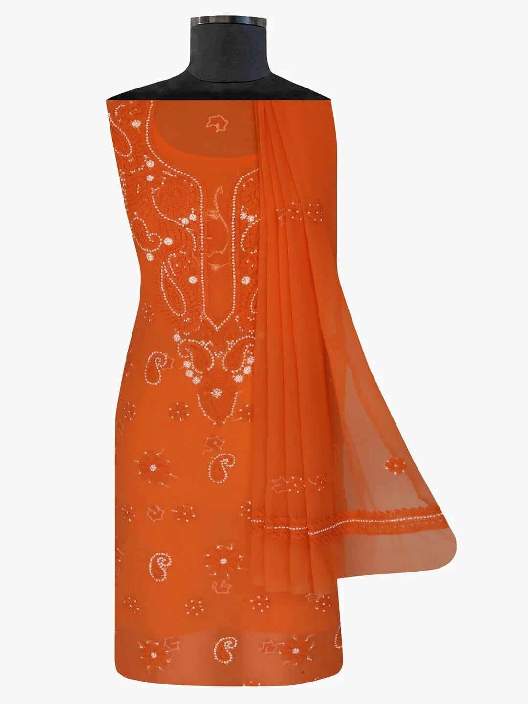 Ada Hand Embroidered Rust Georgette Lucknowi Chikankari Unstitched Suit Piece A211190