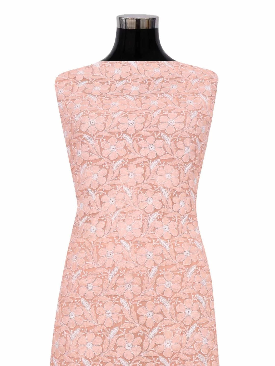 Ada Hand Embroidered Peach Georgette Lucknowi Chikankari Unstitched Suit Piece 01A219148