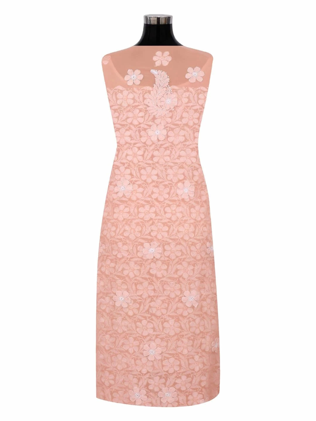 Ada Hand Embroidered Peach Georgette Lucknowi Chikankari Unstitched Suit Piece 01A219148