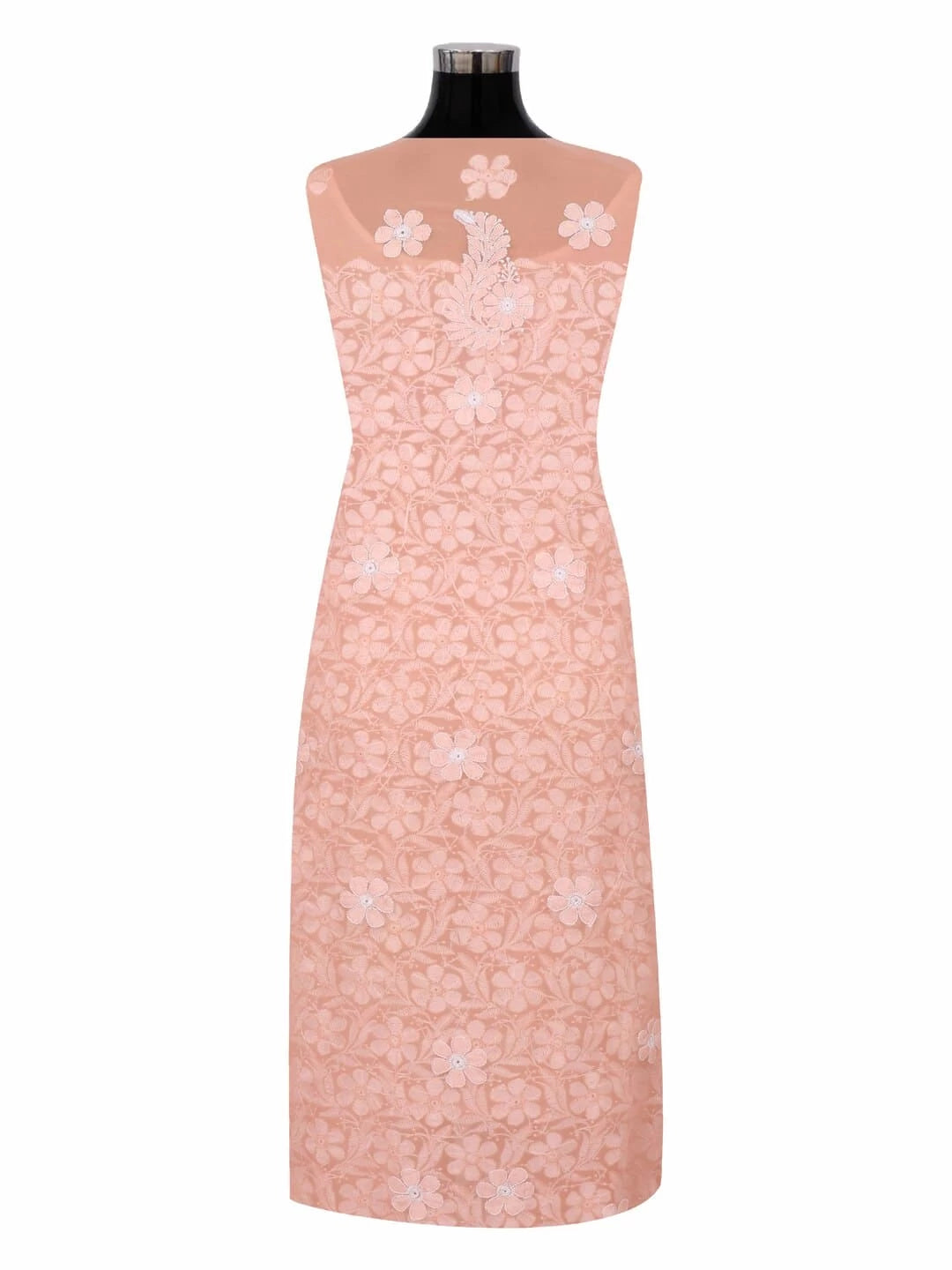 Ada Hand Embroidered Peach Georgette Lucknowi Chikankari Unstitched Suit Piece 01A219148