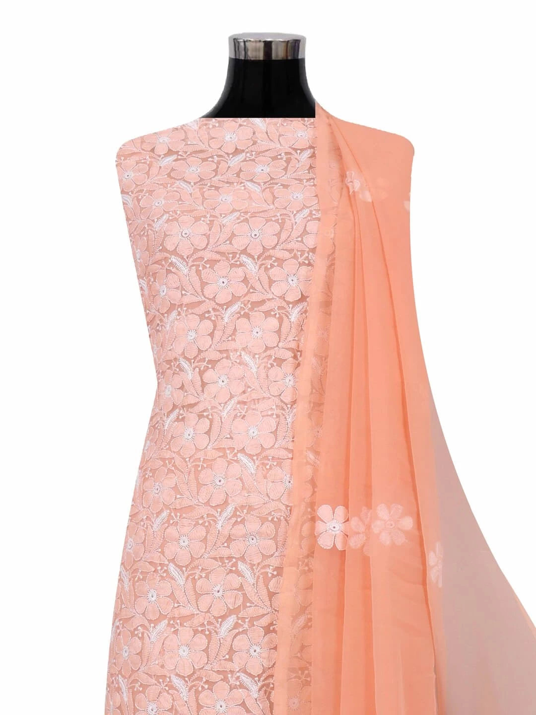 Ada Hand Embroidered Peach Georgette Lucknowi Chikankari Unstitched Suit Piece 01A219148