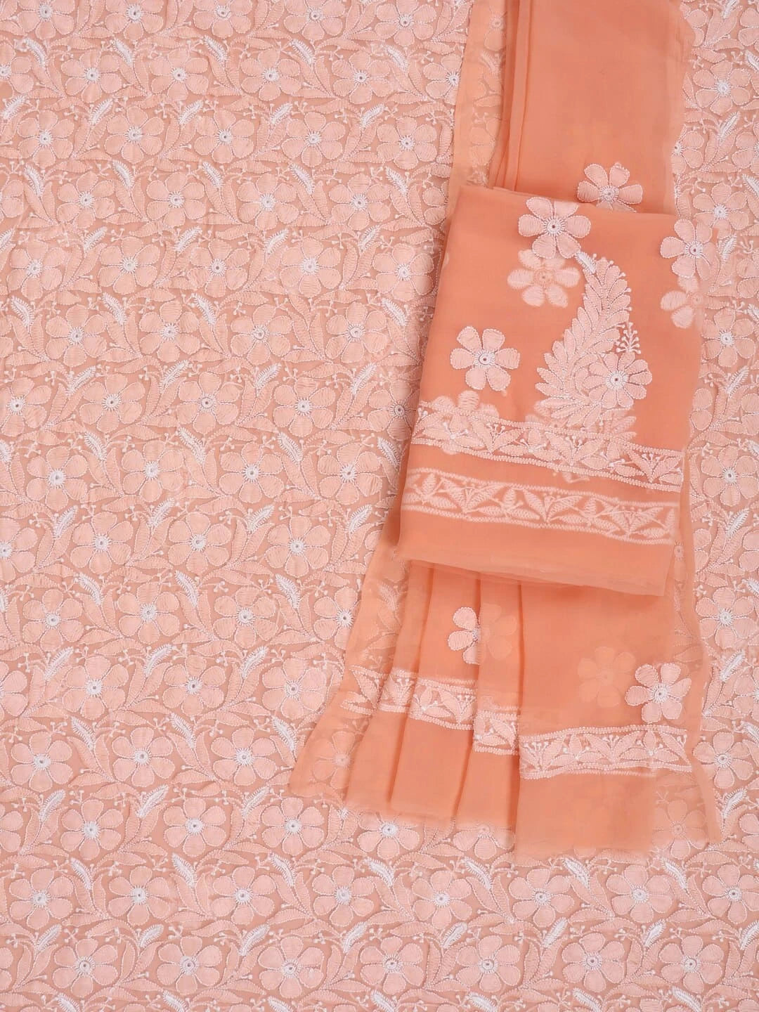 Ada Hand Embroidered Peach Georgette Lucknowi Chikankari Unstitched Suit Piece 01A219148