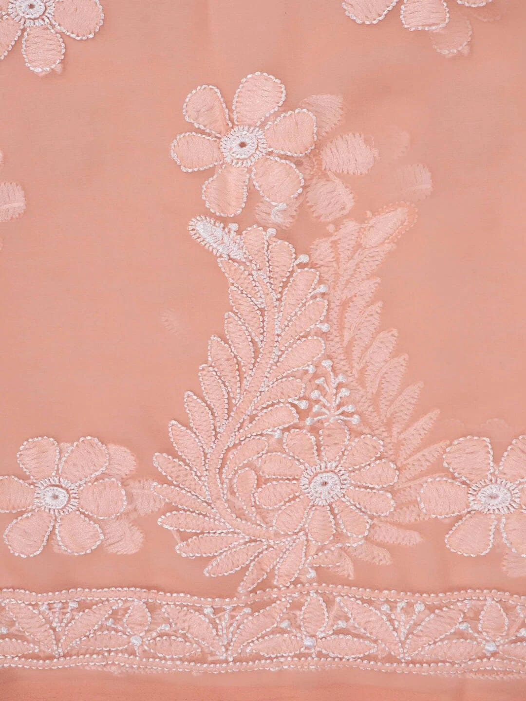 Ada Hand Embroidered Peach Georgette Lucknowi Chikankari Unstitched Suit Piece 01A219148