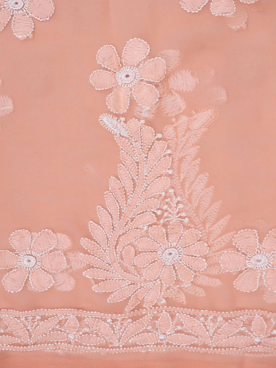 Ada Hand Embroidered Peach Georgette Lucknowi Chikankari Unstitched Suit Piece 01A219148