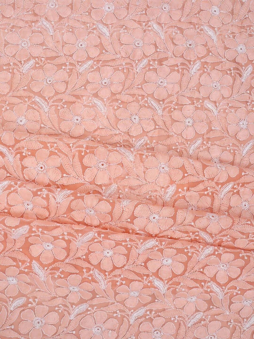 Ada Hand Embroidered Peach Georgette Lucknowi Chikankari Unstitched Suit Piece 01A219148