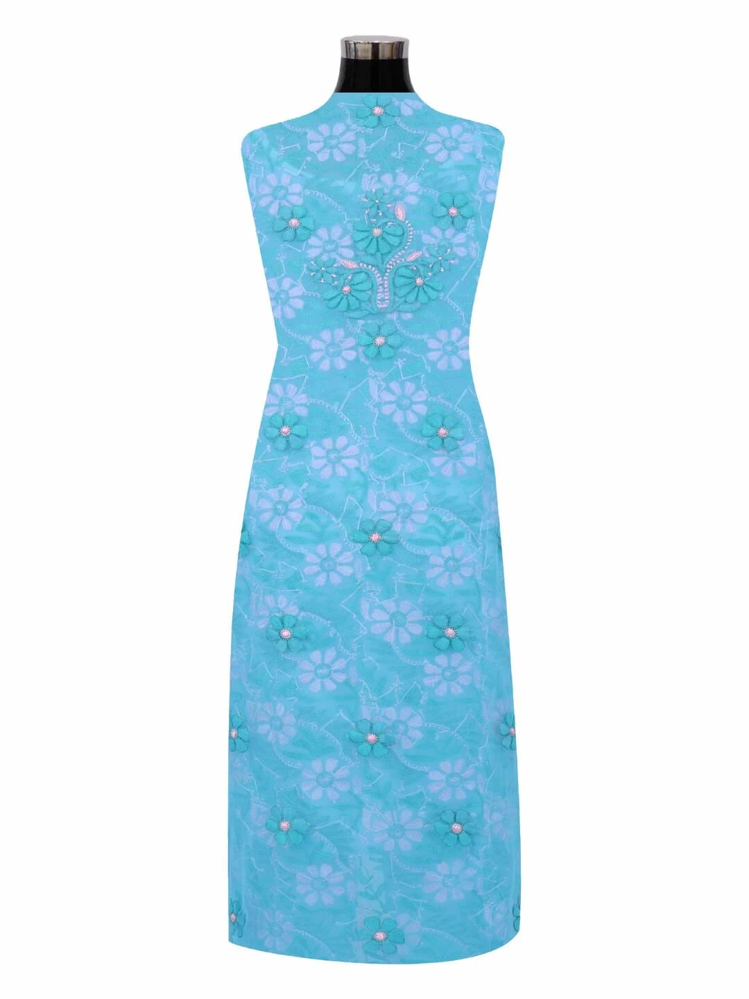 Ada Hand Embroidered Blue Georgette Lucknowi Chikankari Unstitched Suit Piece 01A140591