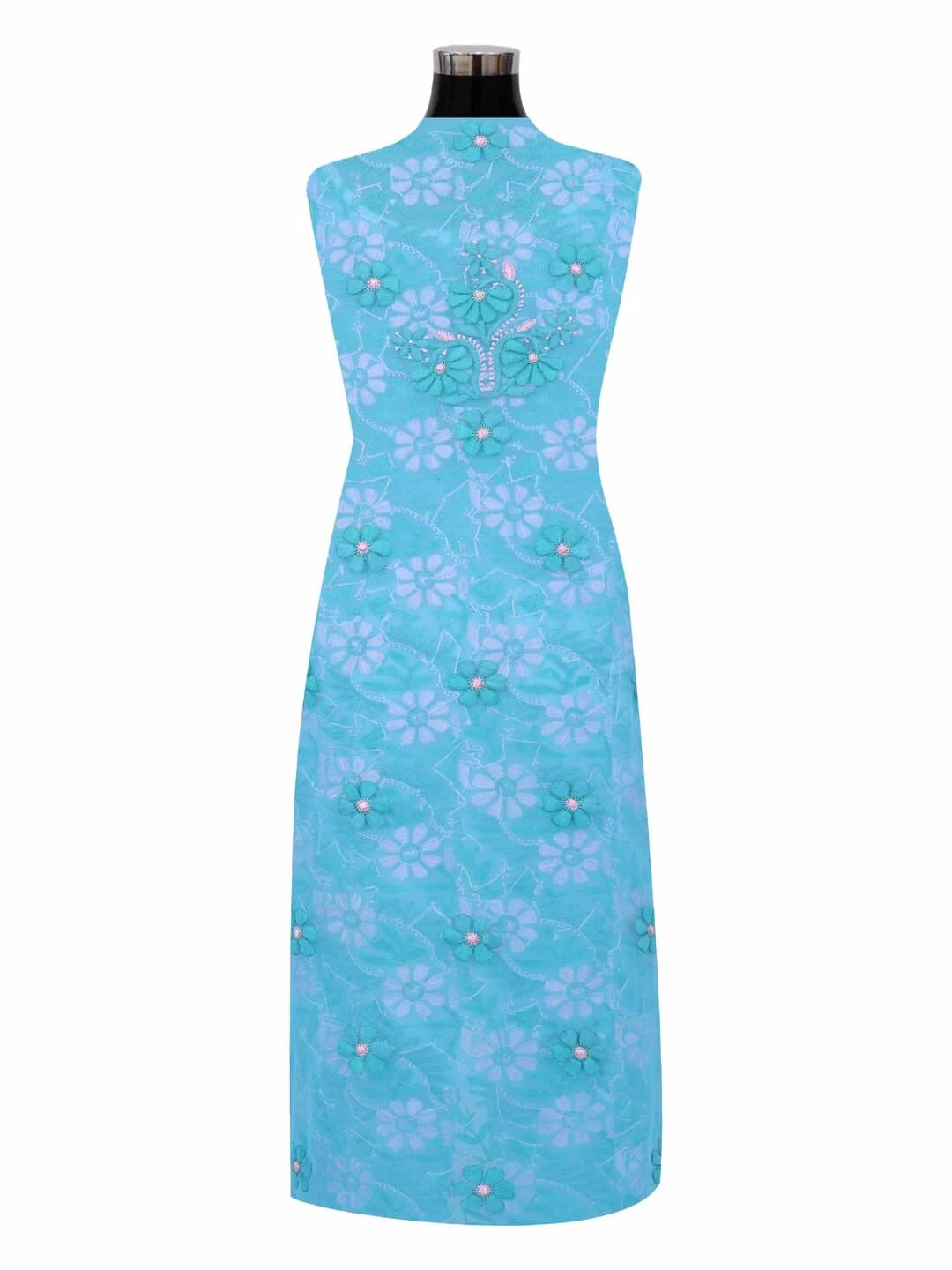 Ada Hand Embroidered Blue Georgette Lucknowi Chikankari Unstitched Suit Piece 01A140591