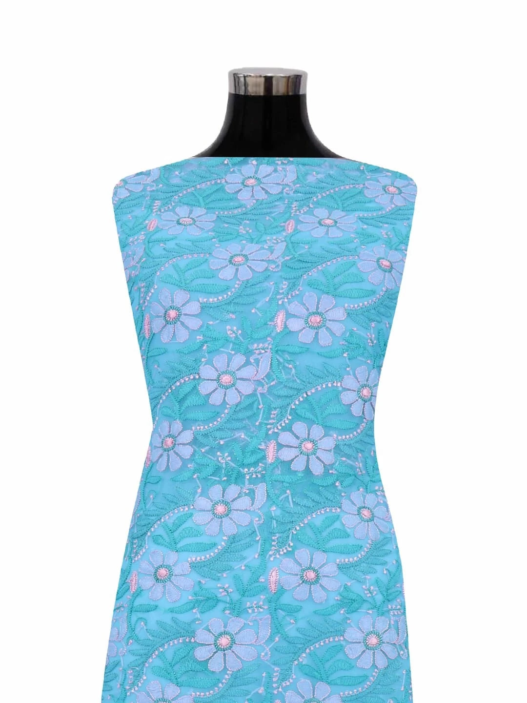 Ada Hand Embroidered Blue Georgette Lucknowi Chikankari Unstitched Suit Piece 01A140591