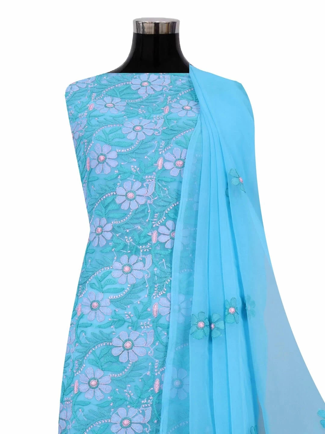 Ada Hand Embroidered Blue Georgette Lucknowi Chikankari Unstitched Suit Piece 01A140591