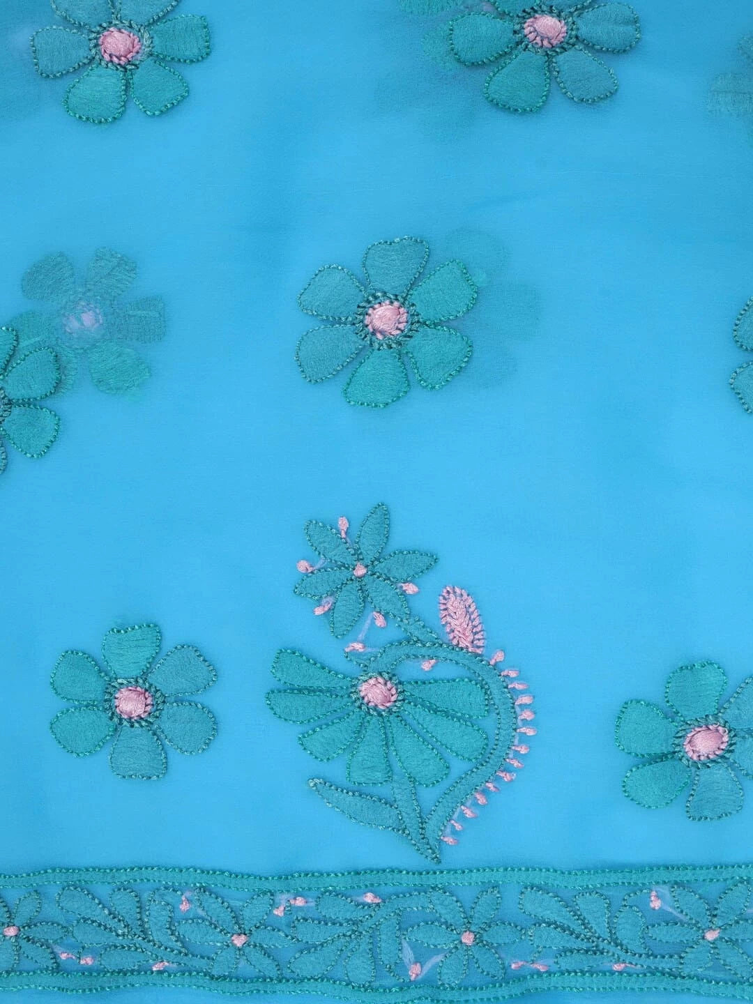 Ada Hand Embroidered Blue Georgette Lucknowi Chikankari Unstitched Suit Piece 01A140591