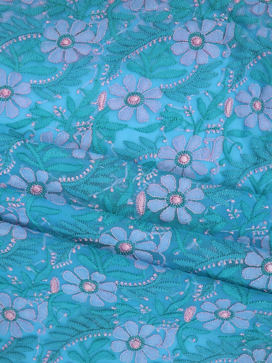 Ada Hand Embroidered Blue Georgette Lucknowi Chikankari Unstitched Suit Piece 01A140591