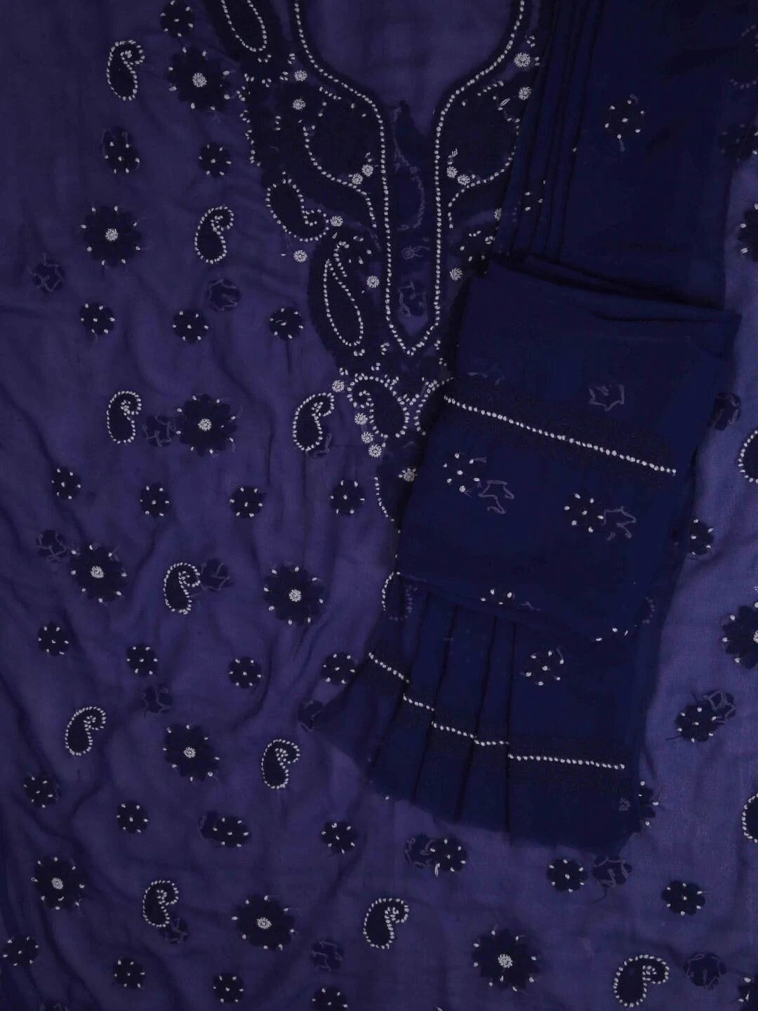 Ada Hand Embroidered Navy Blue Georgette Lucknowi Chikankari Unstitched Suit Piece A211194