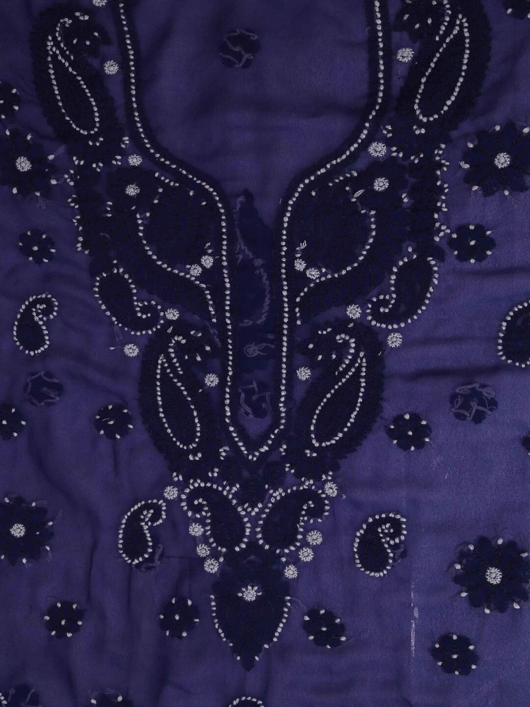 Ada Hand Embroidered Navy Blue Georgette Lucknowi Chikankari Unstitched Suit Piece A211194