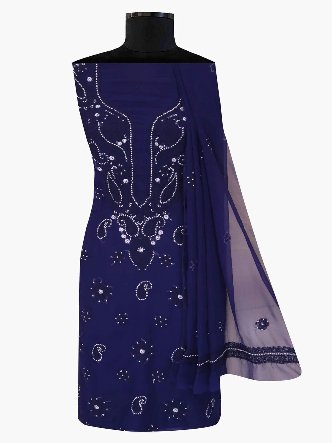 Ada Hand Embroidered Navy Blue Georgette Lucknowi Chikankari Unstitched Suit Piece A211194