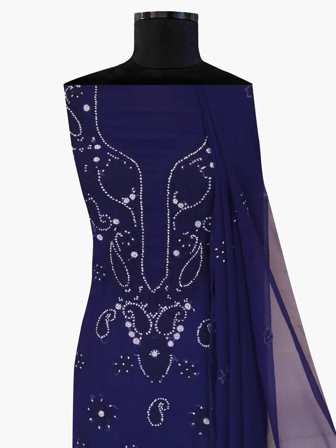 Ada Hand Embroidered Navy Blue Georgette Lucknowi Chikankari Unstitched Suit Piece A211194