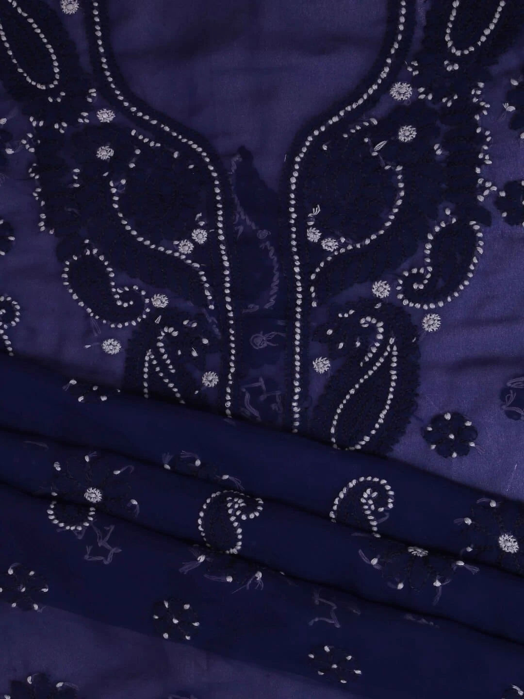 Ada Hand Embroidered Navy Blue Georgette Lucknowi Chikankari Unstitched Suit Piece A211194
