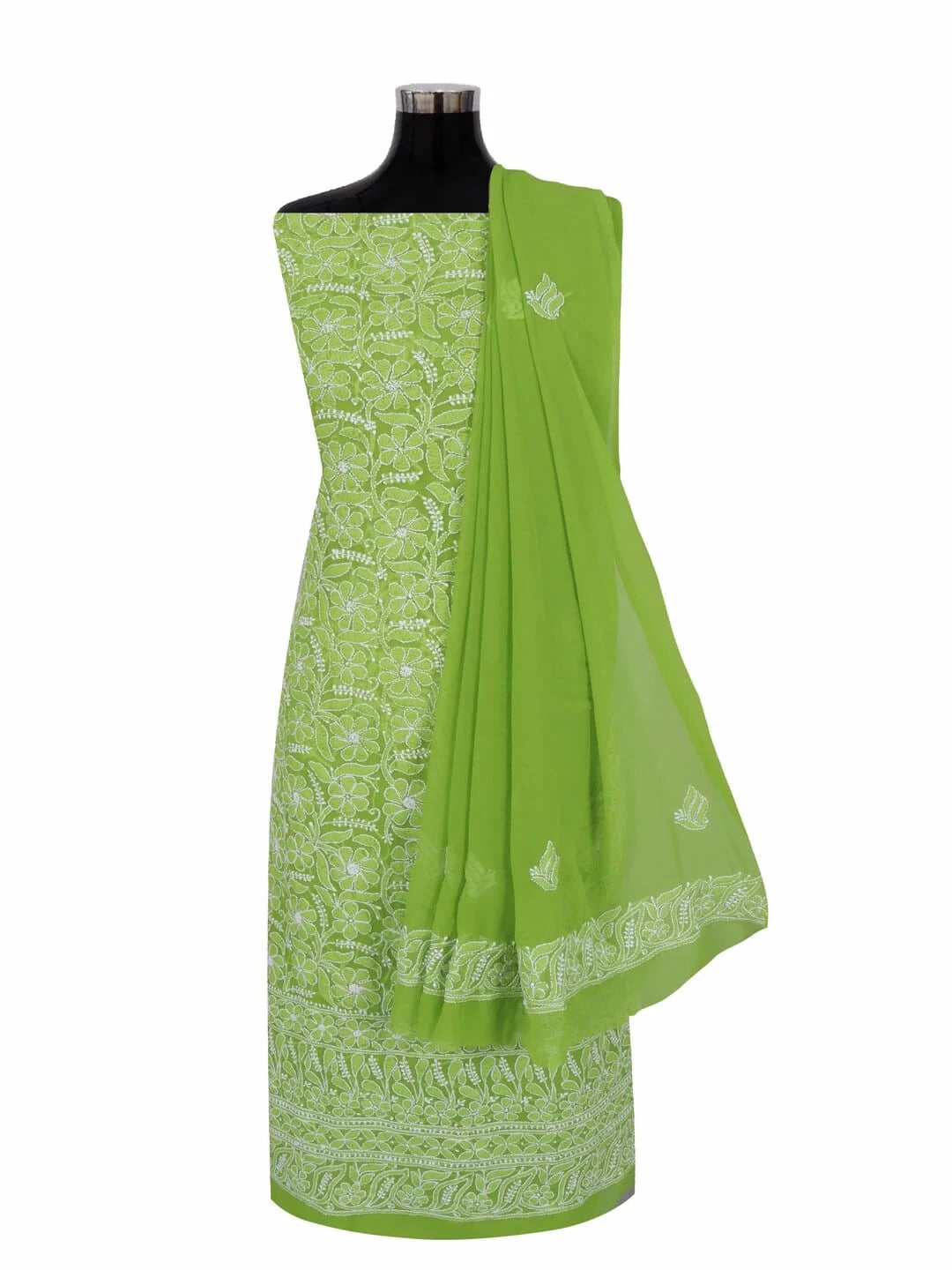 Ada Hand Embroidered Sheen Green Georgette Lucknowi Chikankari Unstitched Suit Piece 01A250602