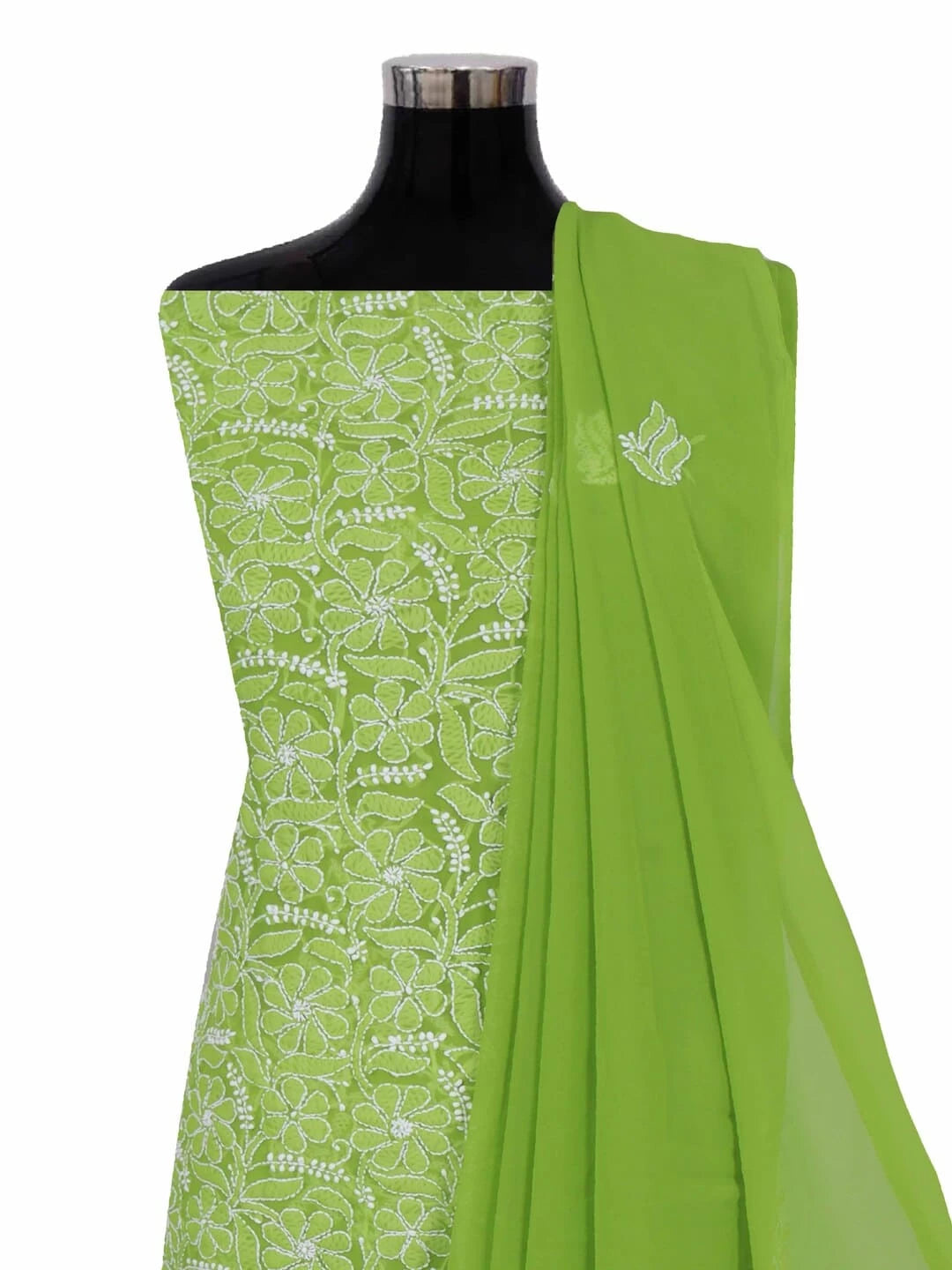 Ada Hand Embroidered Sheen Green Georgette Lucknowi Chikankari Unstitched Suit Piece 01A250602