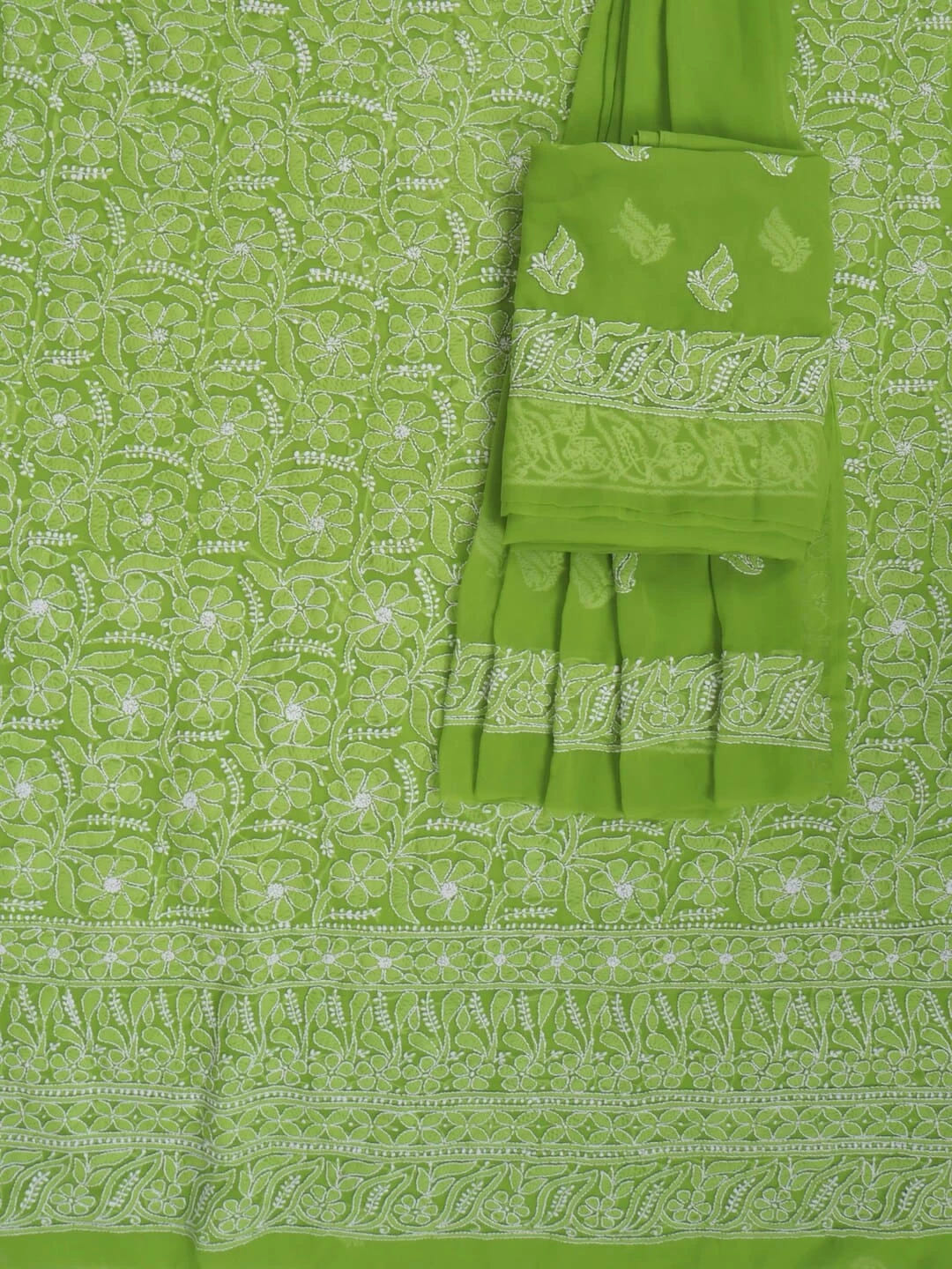Ada Hand Embroidered Sheen Green Georgette Lucknowi Chikankari Unstitched Suit Piece 01A250602