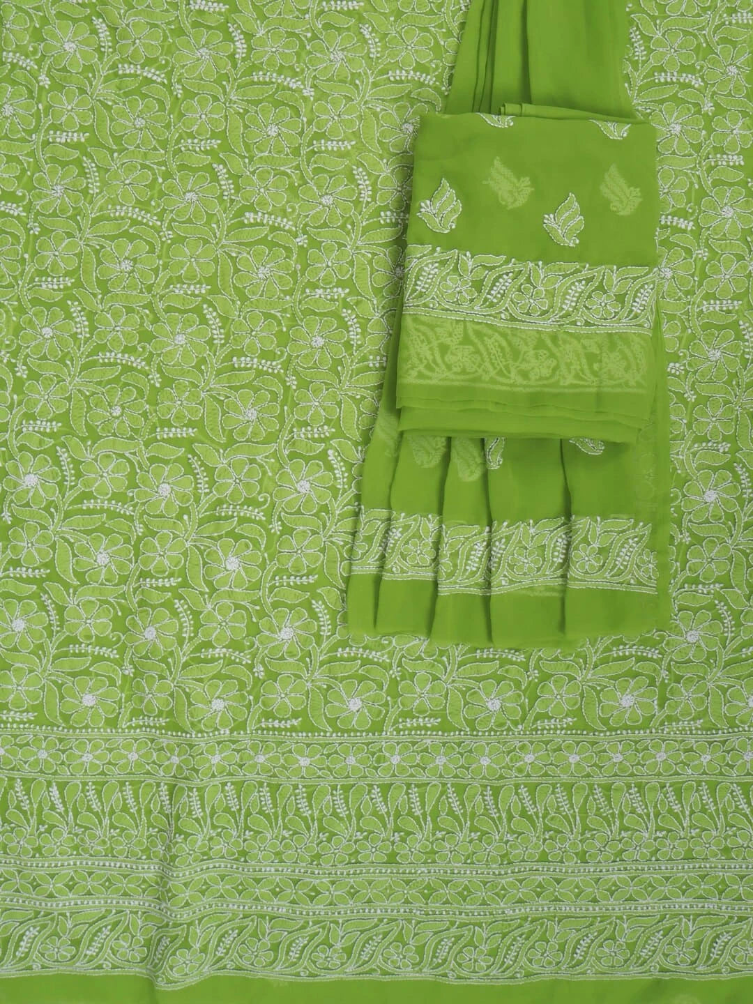 Ada Hand Embroidered Sheen Green Georgette Lucknowi Chikankari Unstitched Suit Piece 01A250602