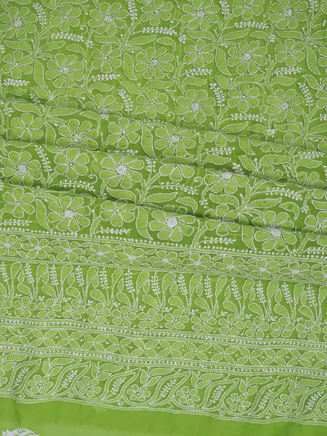 Ada Hand Embroidered Sheen Green Georgette Lucknowi Chikankari Unstitched Suit Piece 01A250602
